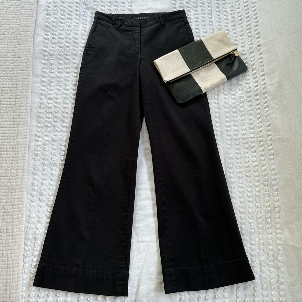Theory Black Mid Rise Wide Leg Pants